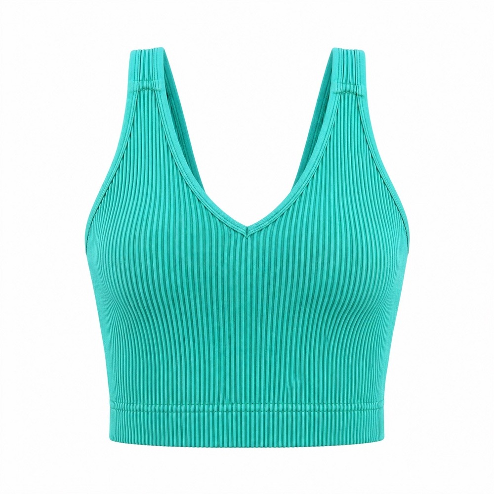 Zenana Brami NEW Women L/ XL Ribbed Seamless Mineral Wash V-Neck Crop Top bra